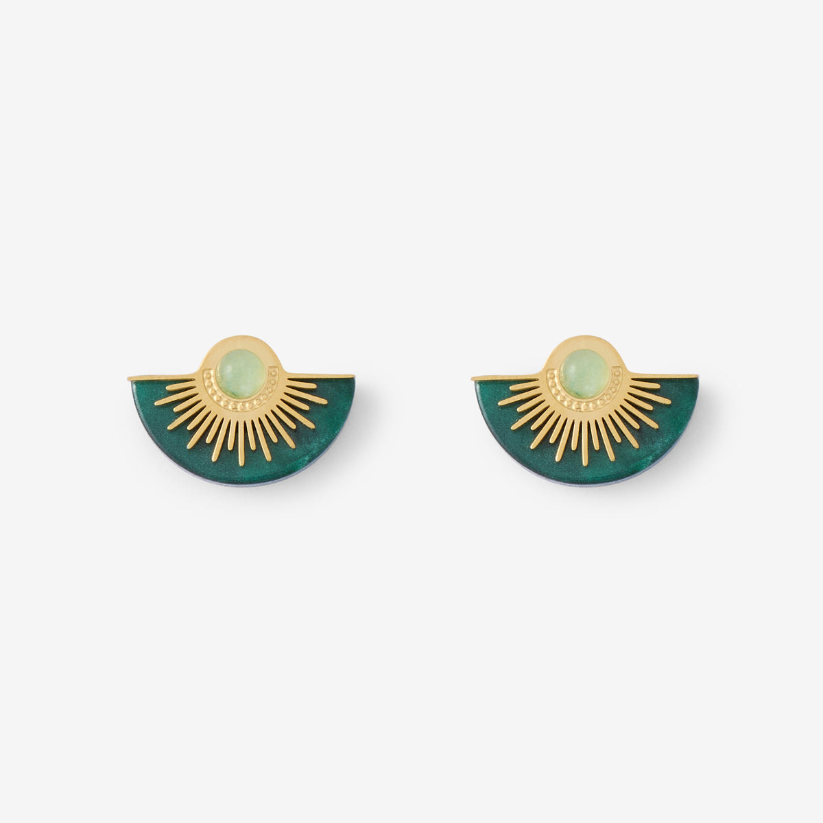 Boucles d'oreilles acier inoxydable demi lune vert et pierre d'Aventurine