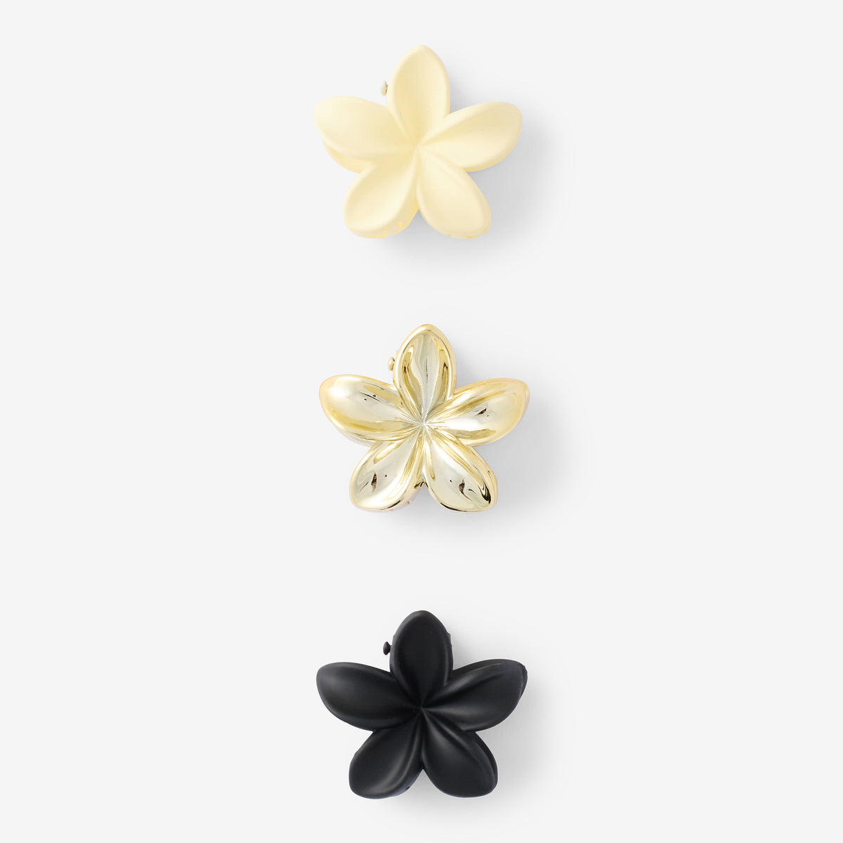 Set de 3 petites pinces fleur noir, doré et écru