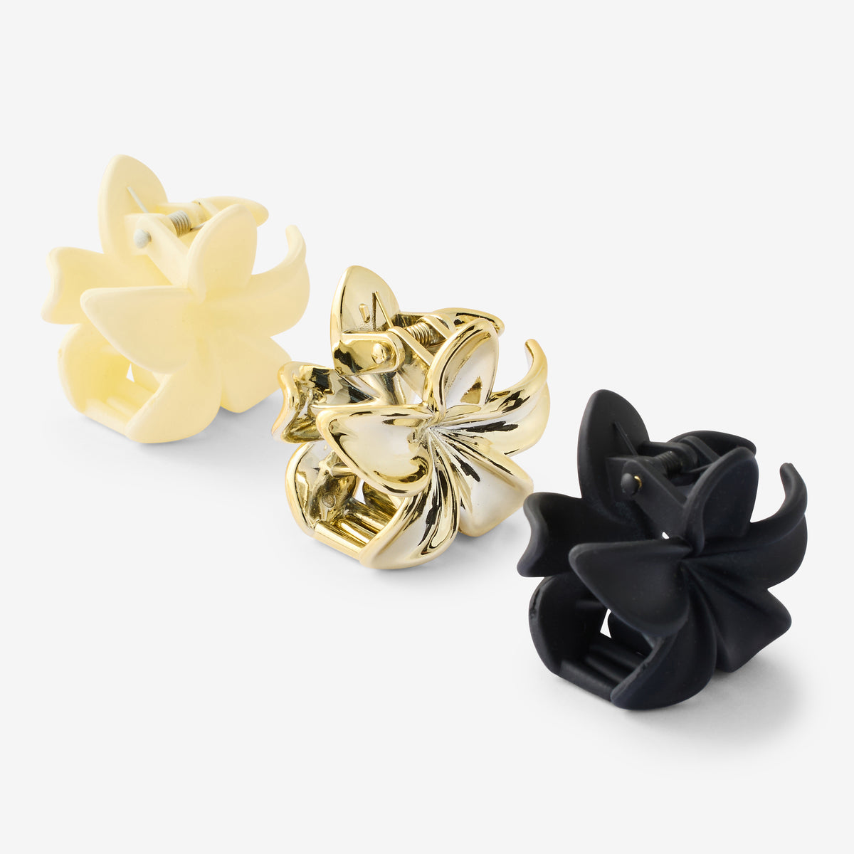 Set de 3 petites pinces fleur noir, doré et écru