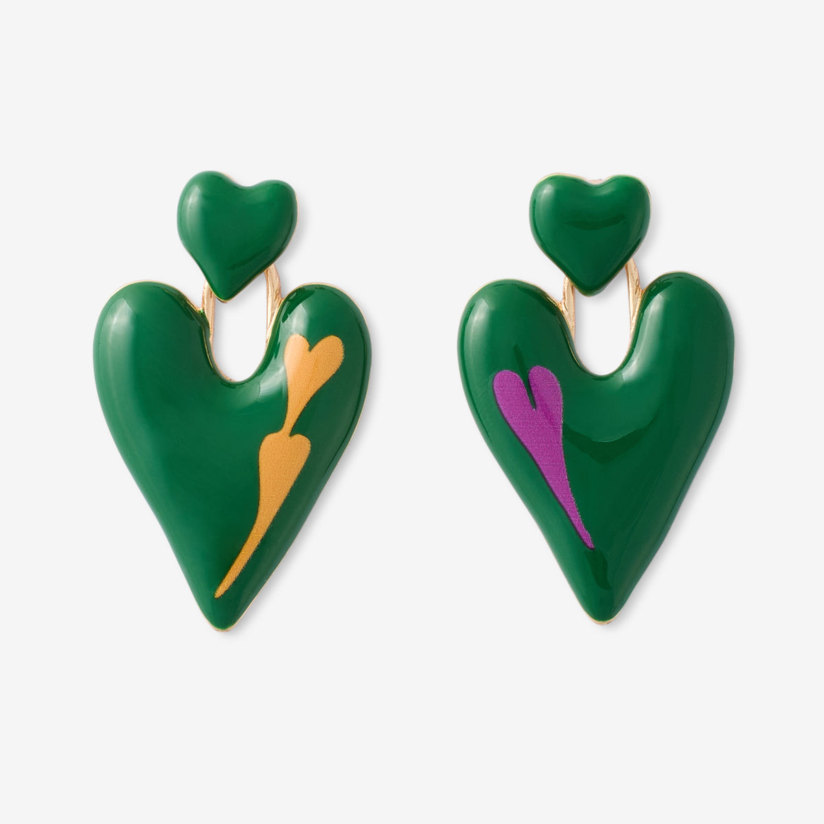 Boucles d’oreilles pendantes cœurs verts