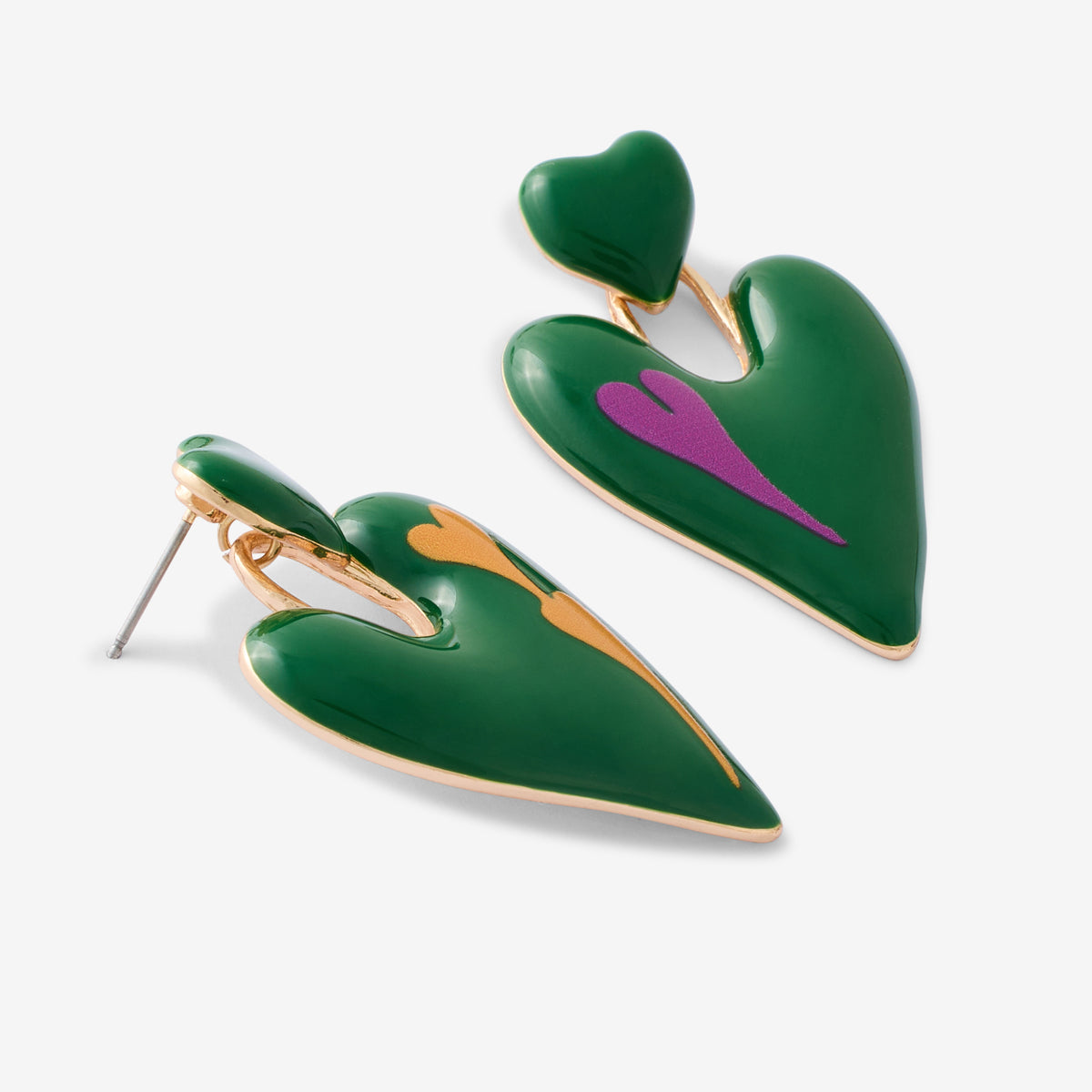 Boucles d’oreilles pendantes cœurs verts