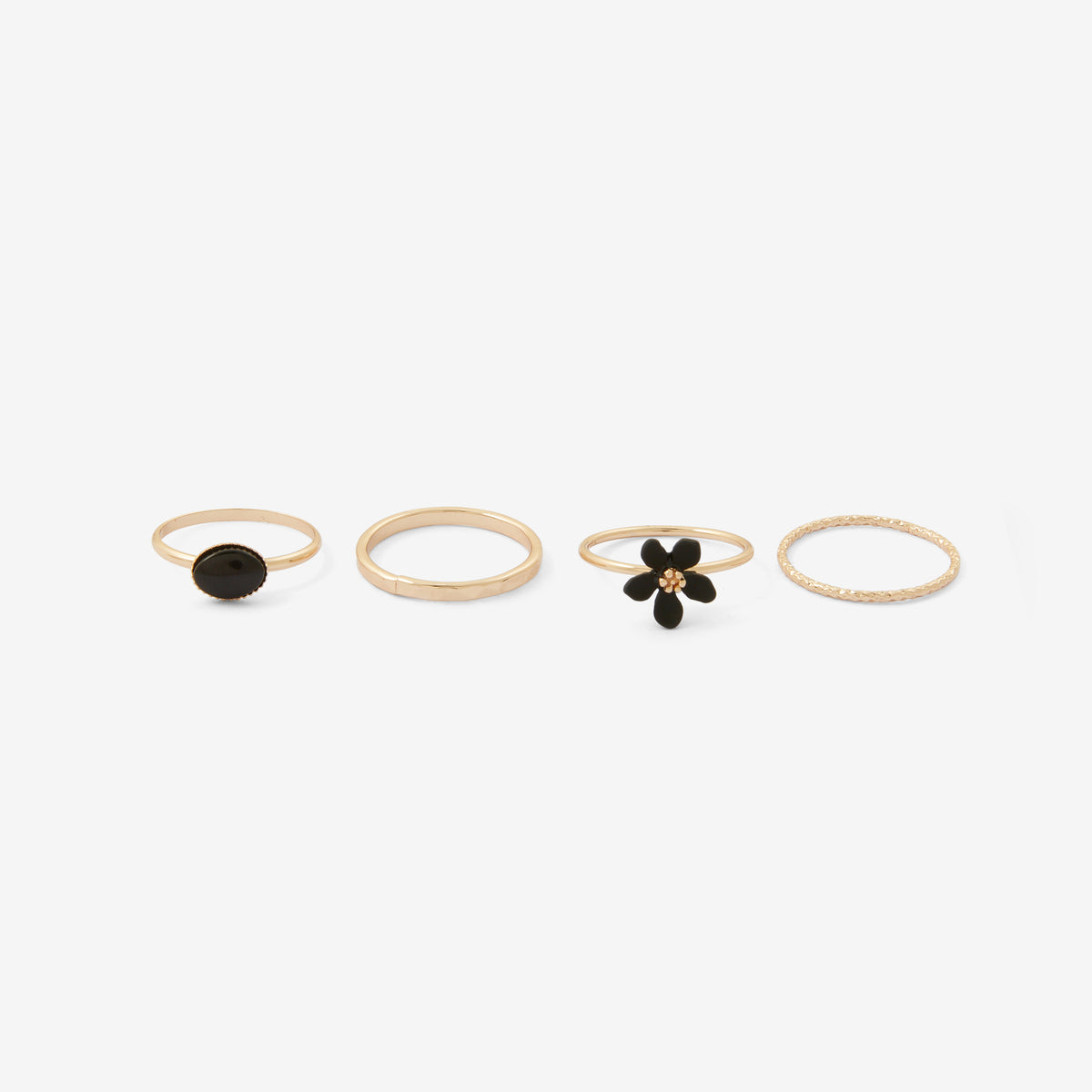 Set de 4 bagues assorties fleur noire