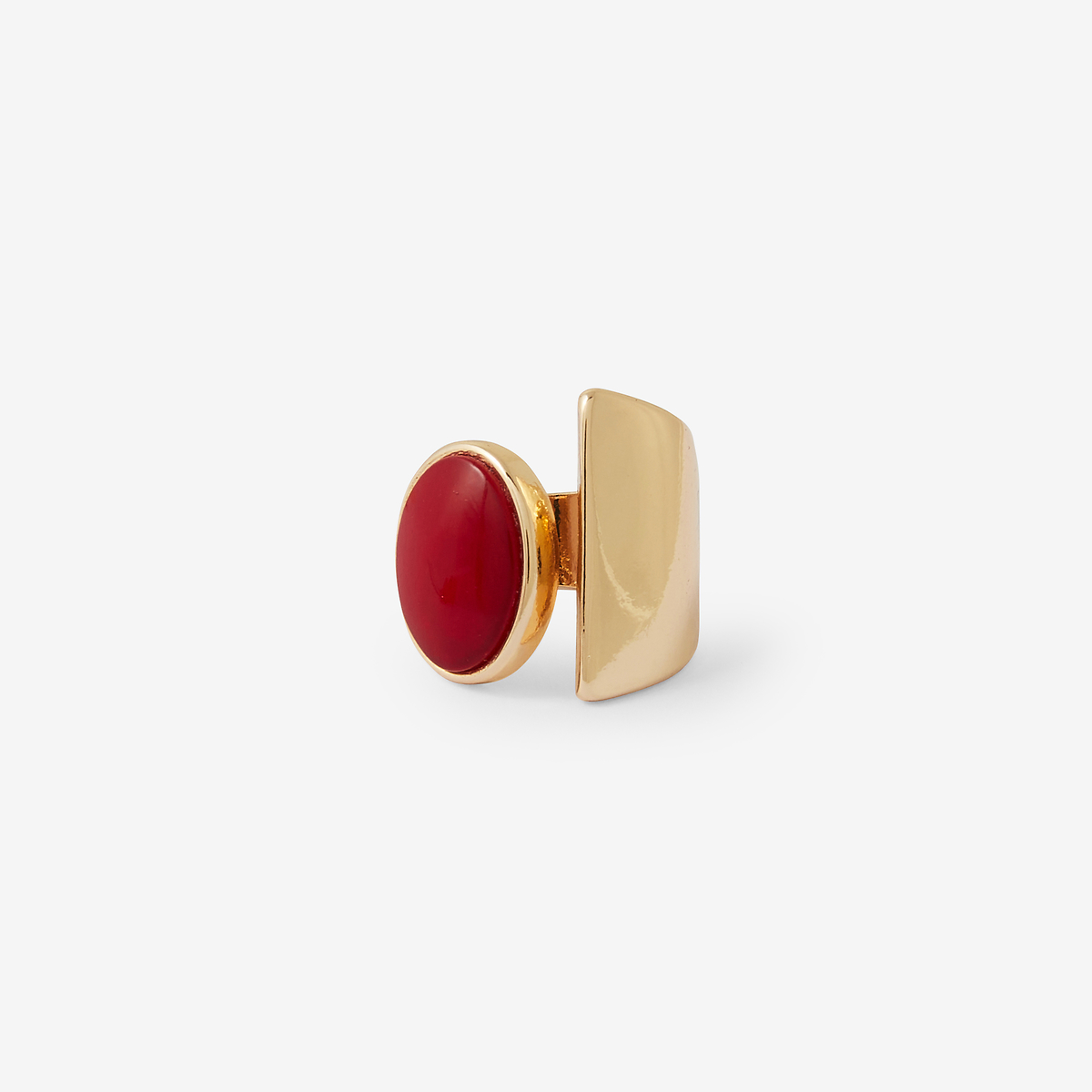 Bague ouverte ovale avec nacre rouge