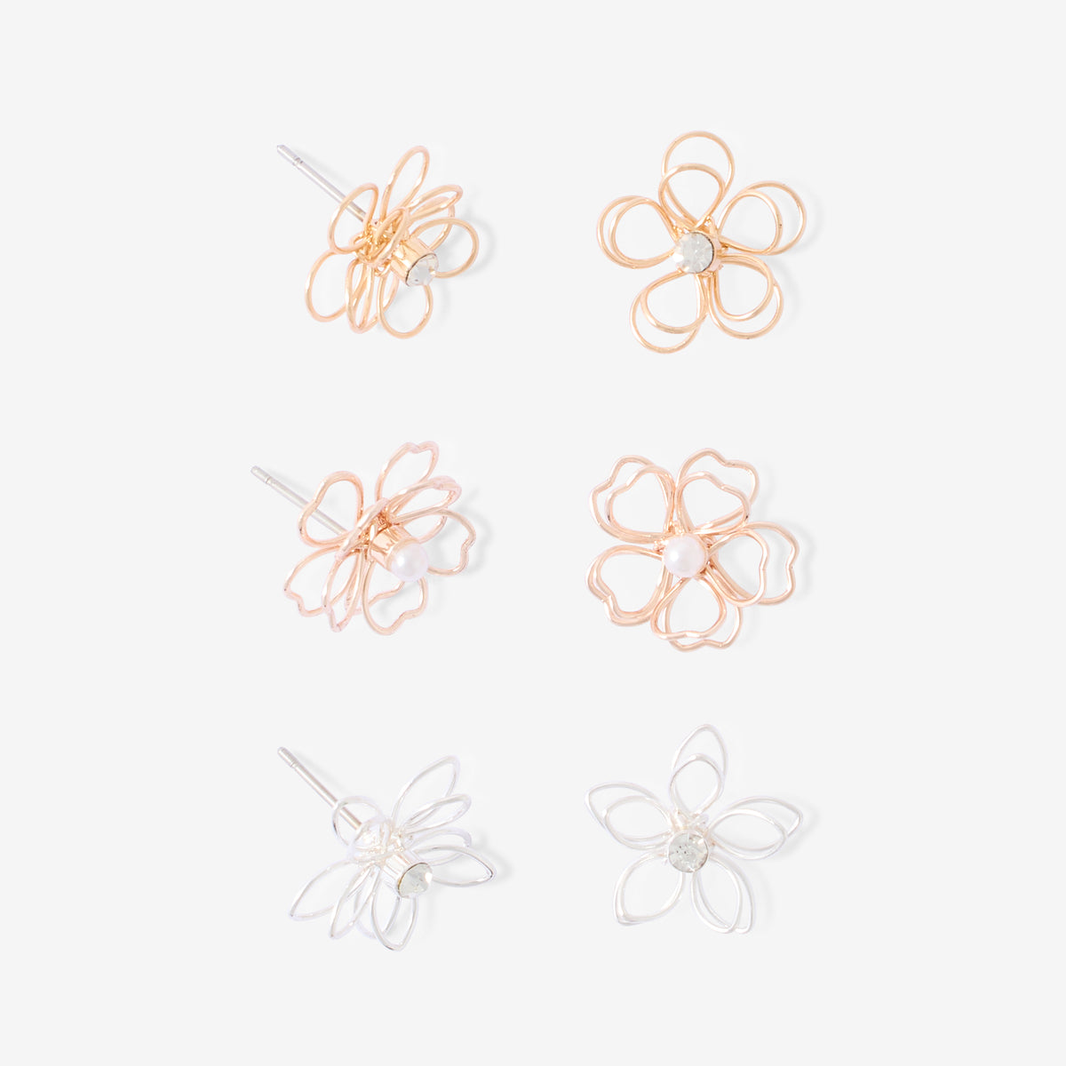 Set x3 boucles d'oreilles fleurs filaires