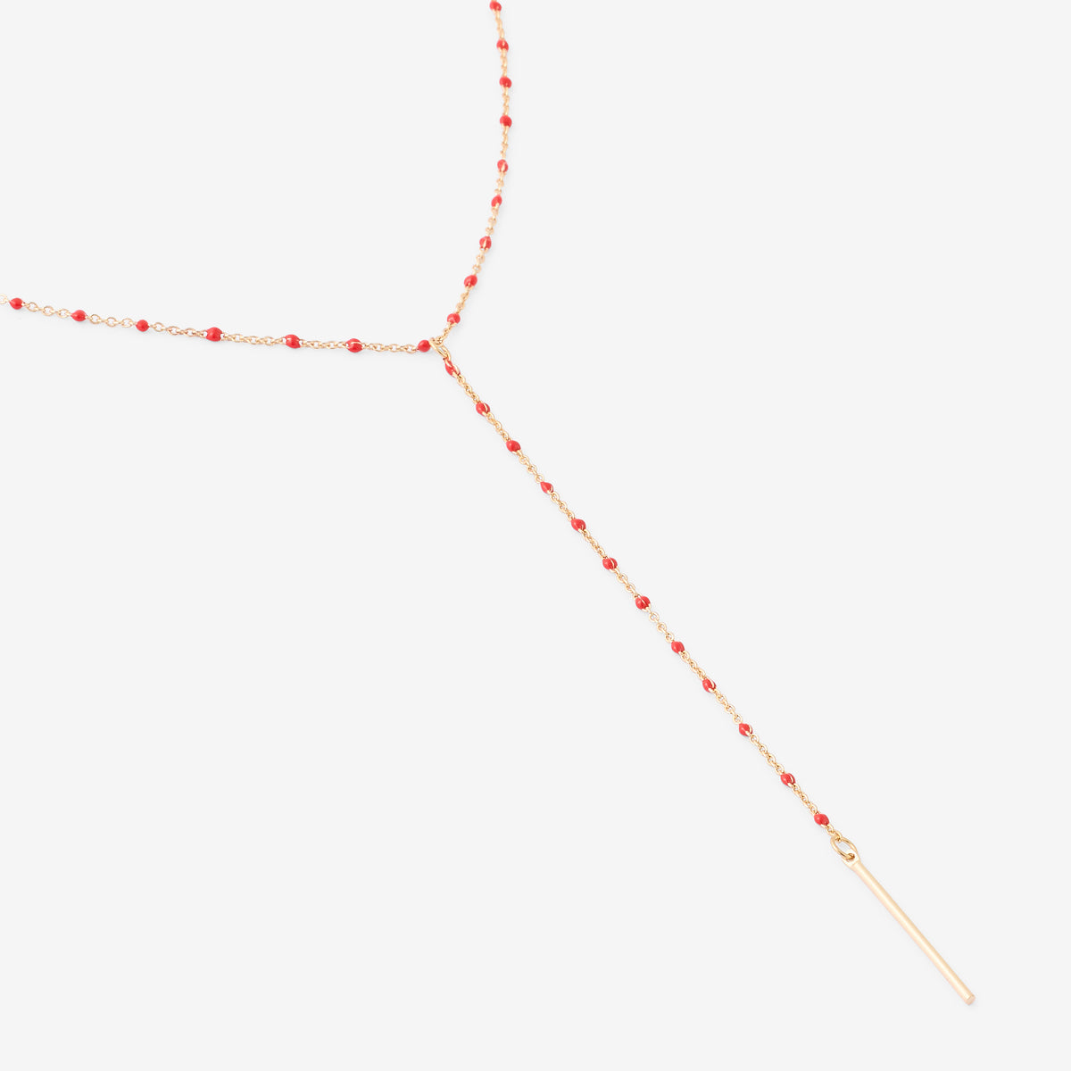 Sautoir Y chaine fine et époxy rouge