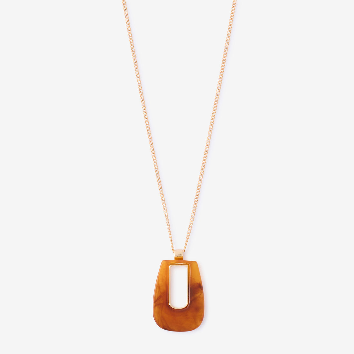 Collier long à pendentif en résine marron