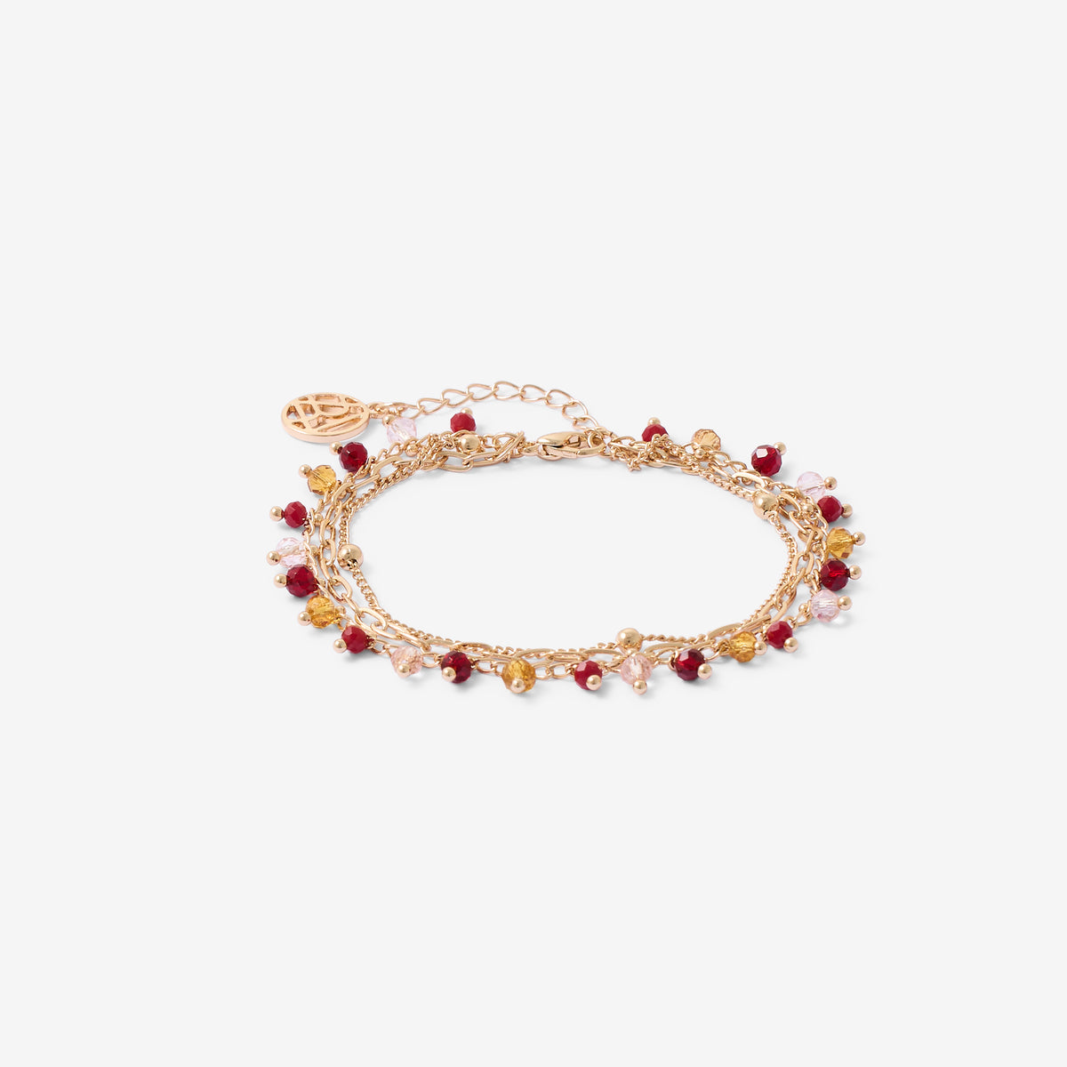 Bracelet chaînes fines 3 rangs avec perles à facettes multicolores