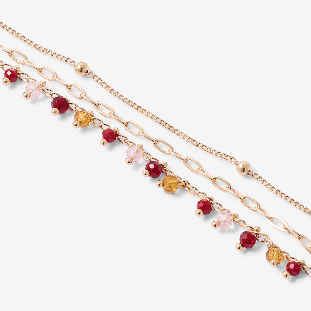 Bracelet chaînes fines 3 rangs avec perles à facettes multicolores