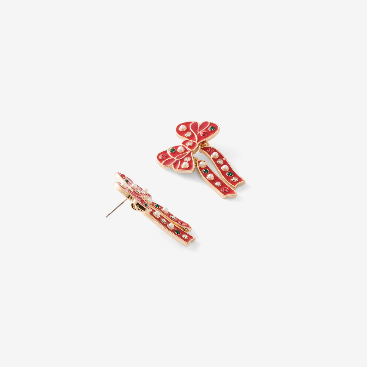 Boucles d'oreilles nœuds rouges avec perles