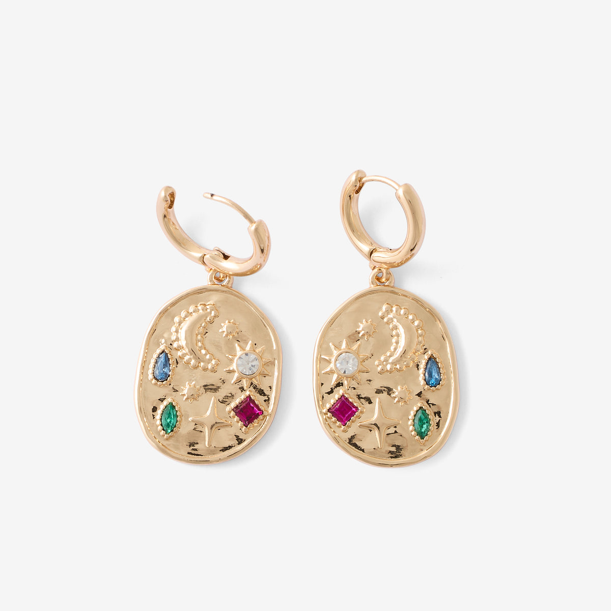 Boucles d'oreilles médaillons avec strass multicolore