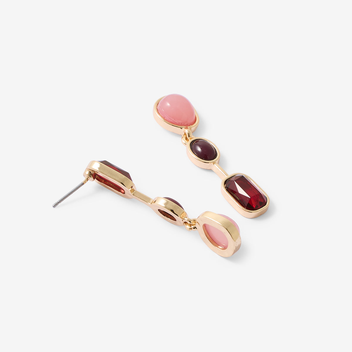 Boucles d'oreilles asymétriques rouges et roses