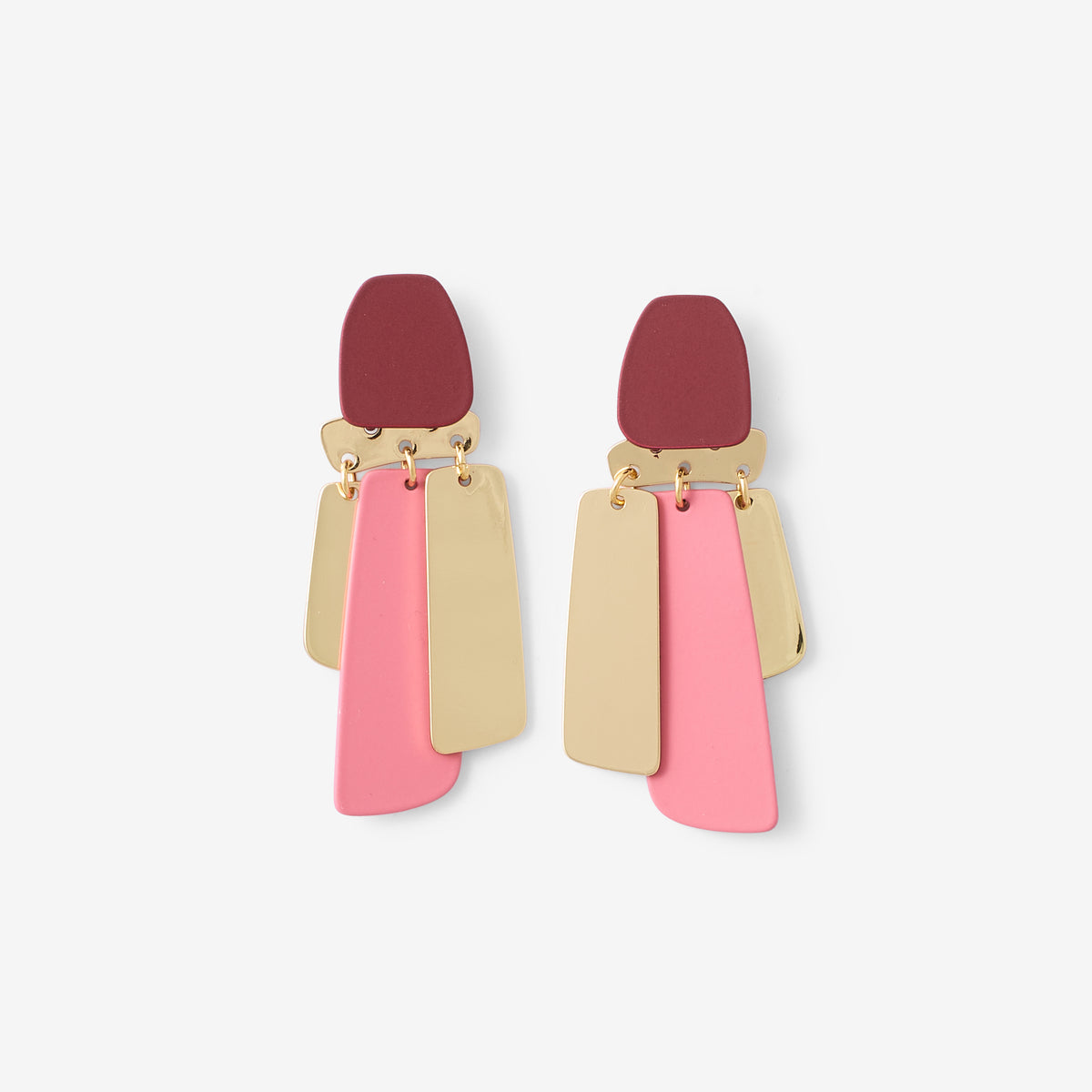 Boucles d'oreilles longues piécettes roses et dorées