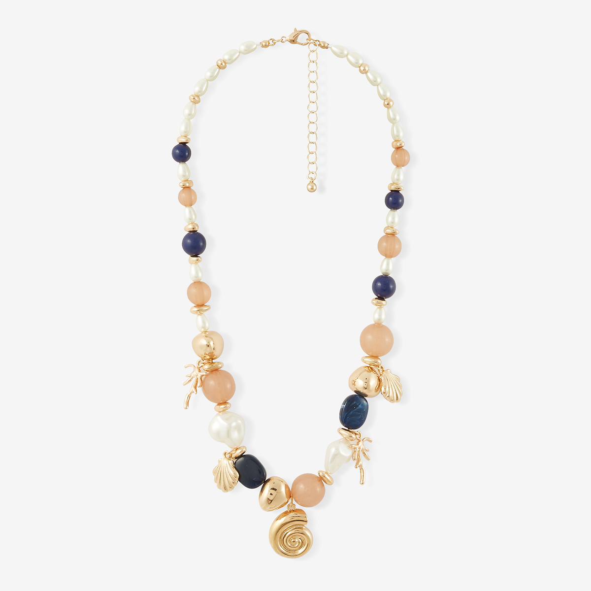 Collier perles fantaisie breloques coquillages