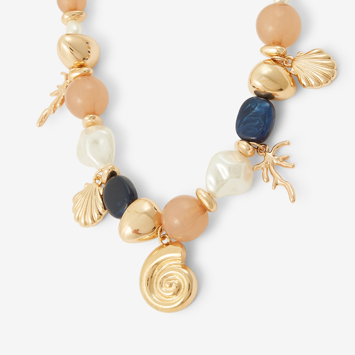 Collier perles fantaisie breloques coquillages