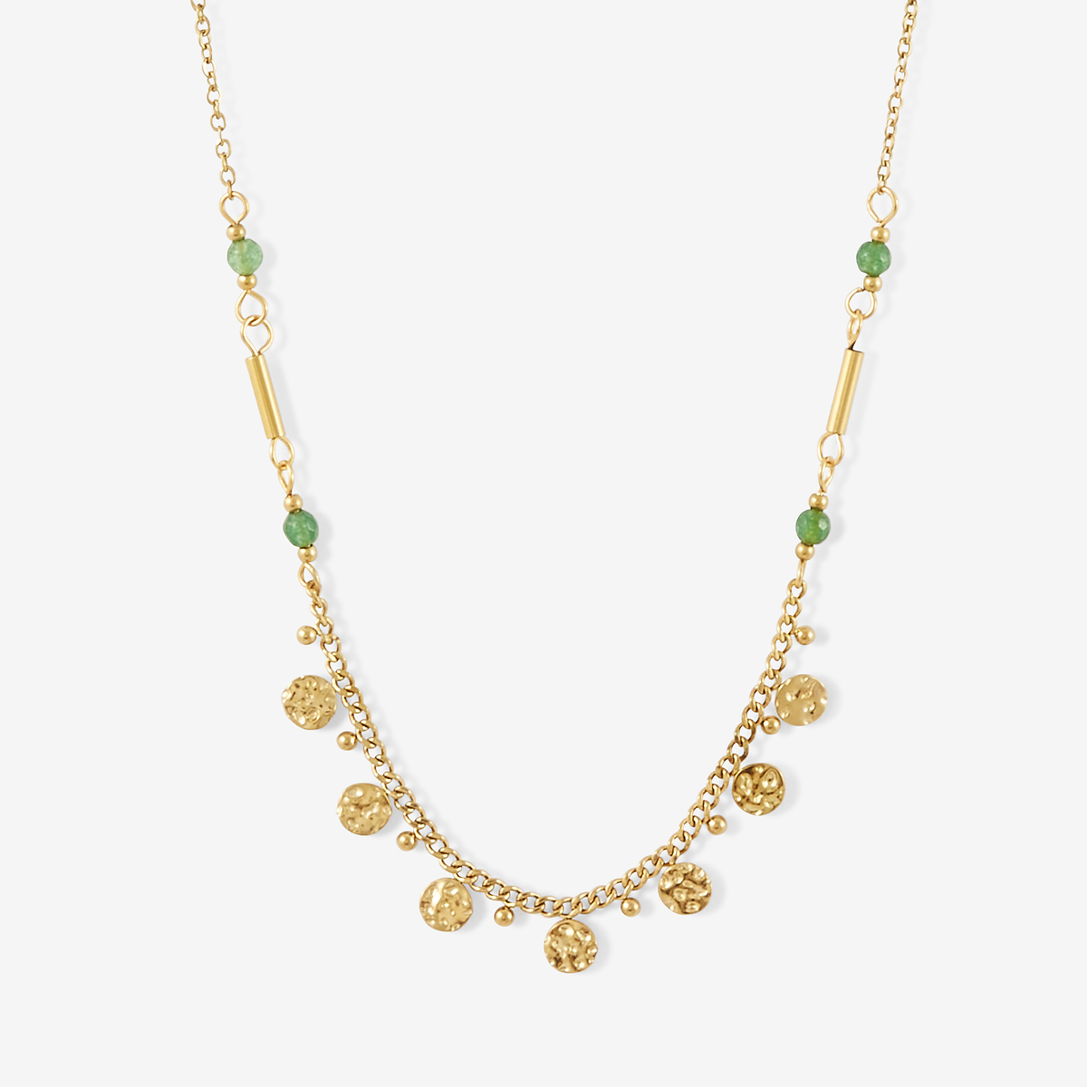 Collier chaîne pampilles et perles à facettes acier inoxydable