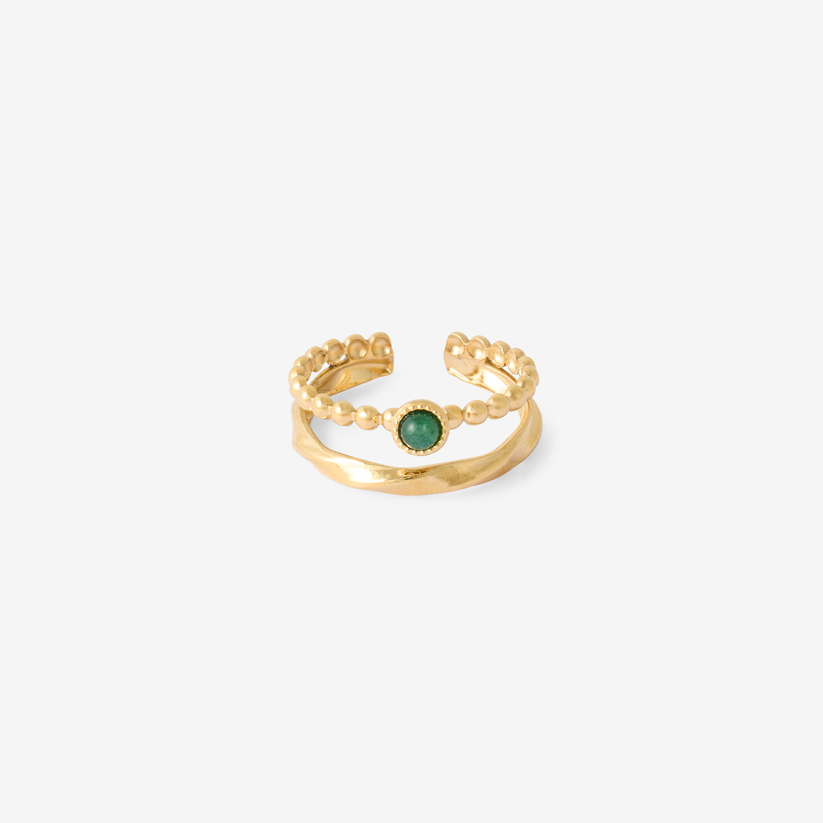 Bague 2 rangs en acier inoxydable avec pierre d'Aventurine