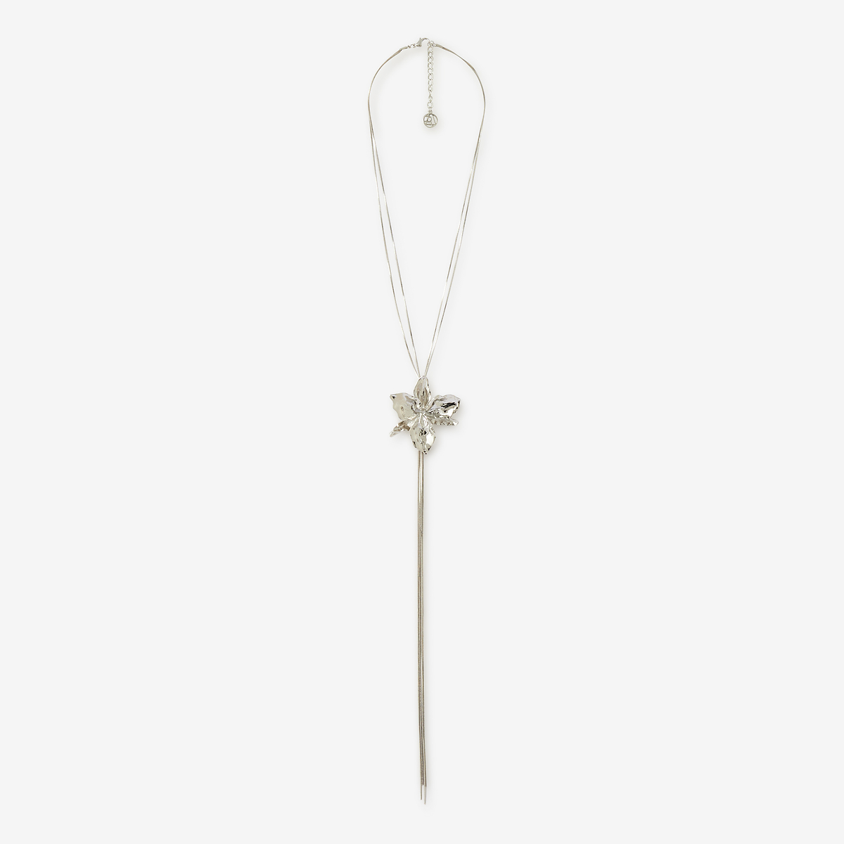 Sautoir Y grosse fleur en métal argenté