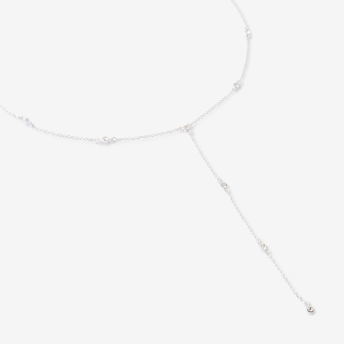 Collier Y à strass argentés