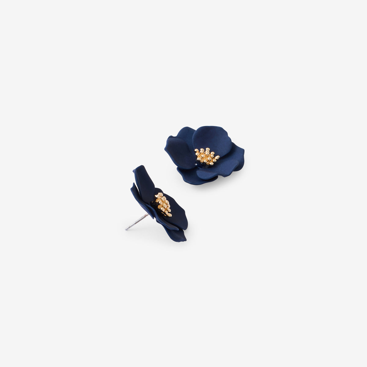 Boucles d'oreilles fleurs en coating bleu
