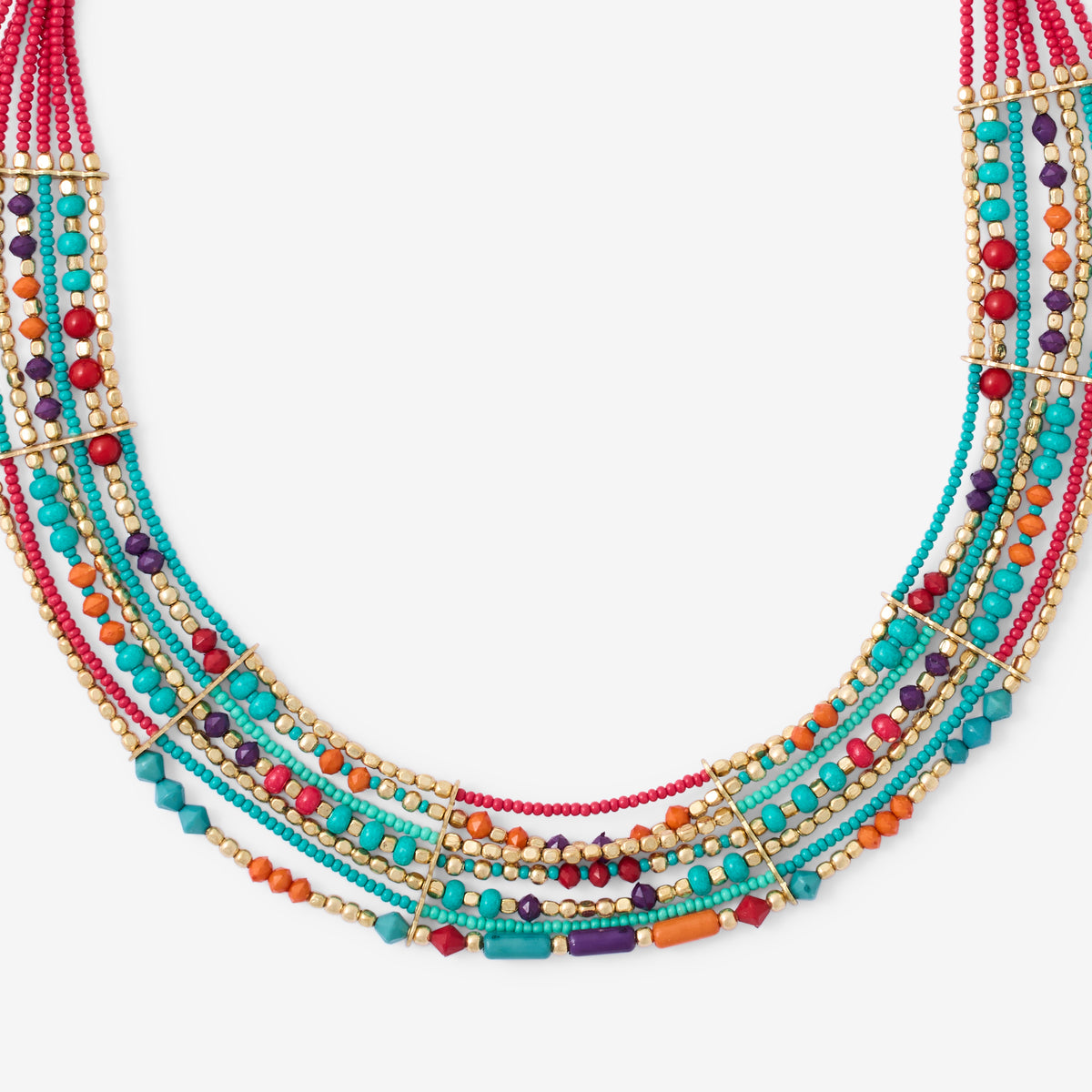 Collier plastron perles de rocailles turquoise et fuchsia