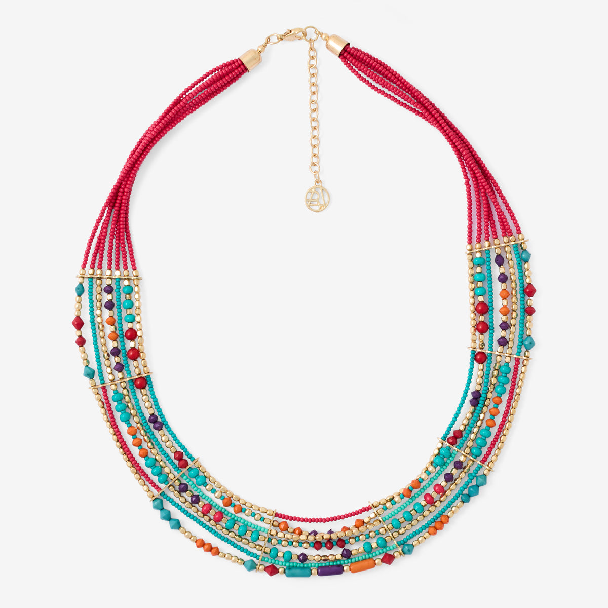 Collier plastron perles de rocailles turquoise et fuchsia