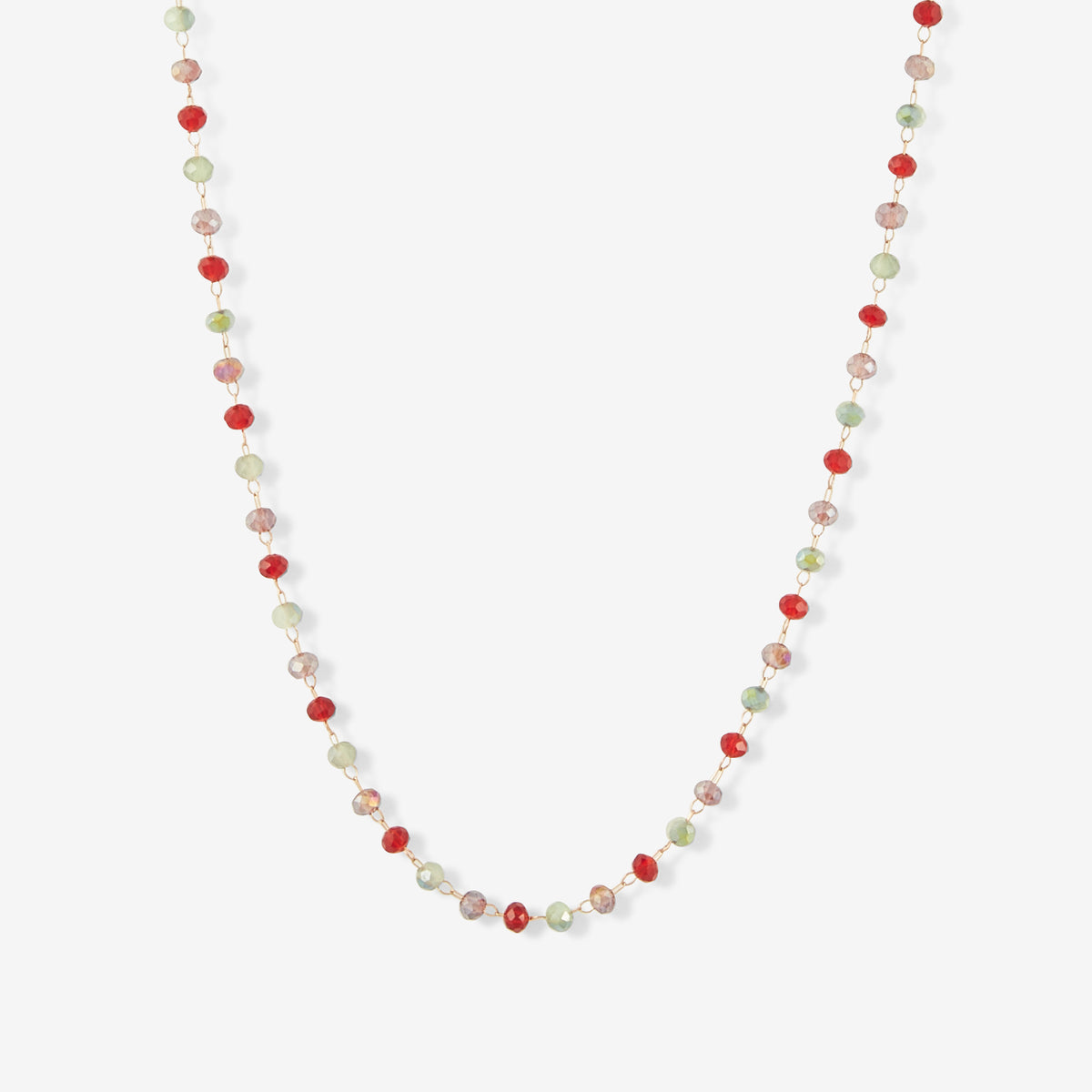 Collier chaîne perles à facettes rouges et vertes