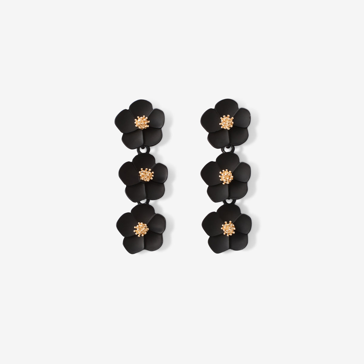Boucles d'oreilles longues à fleurs noires