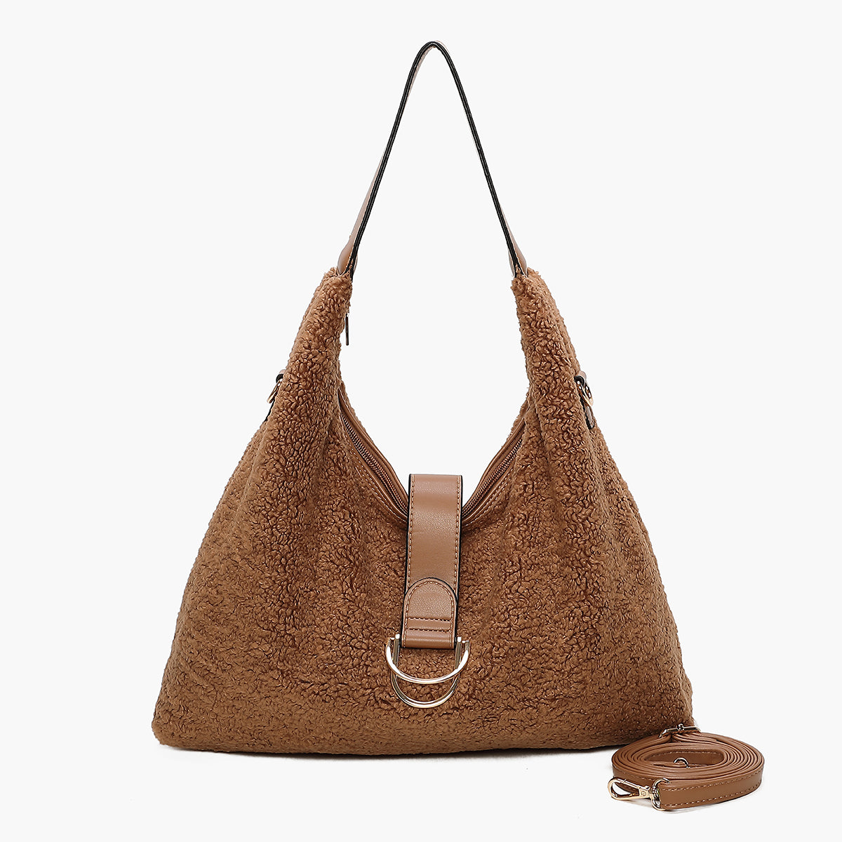 Sac hobo marron effet mouton
