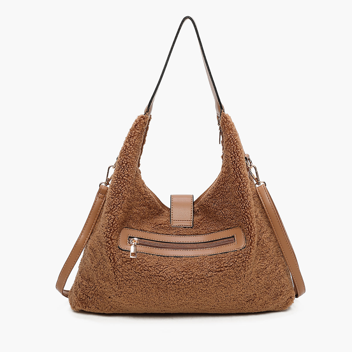 Sac hobo marron effet mouton