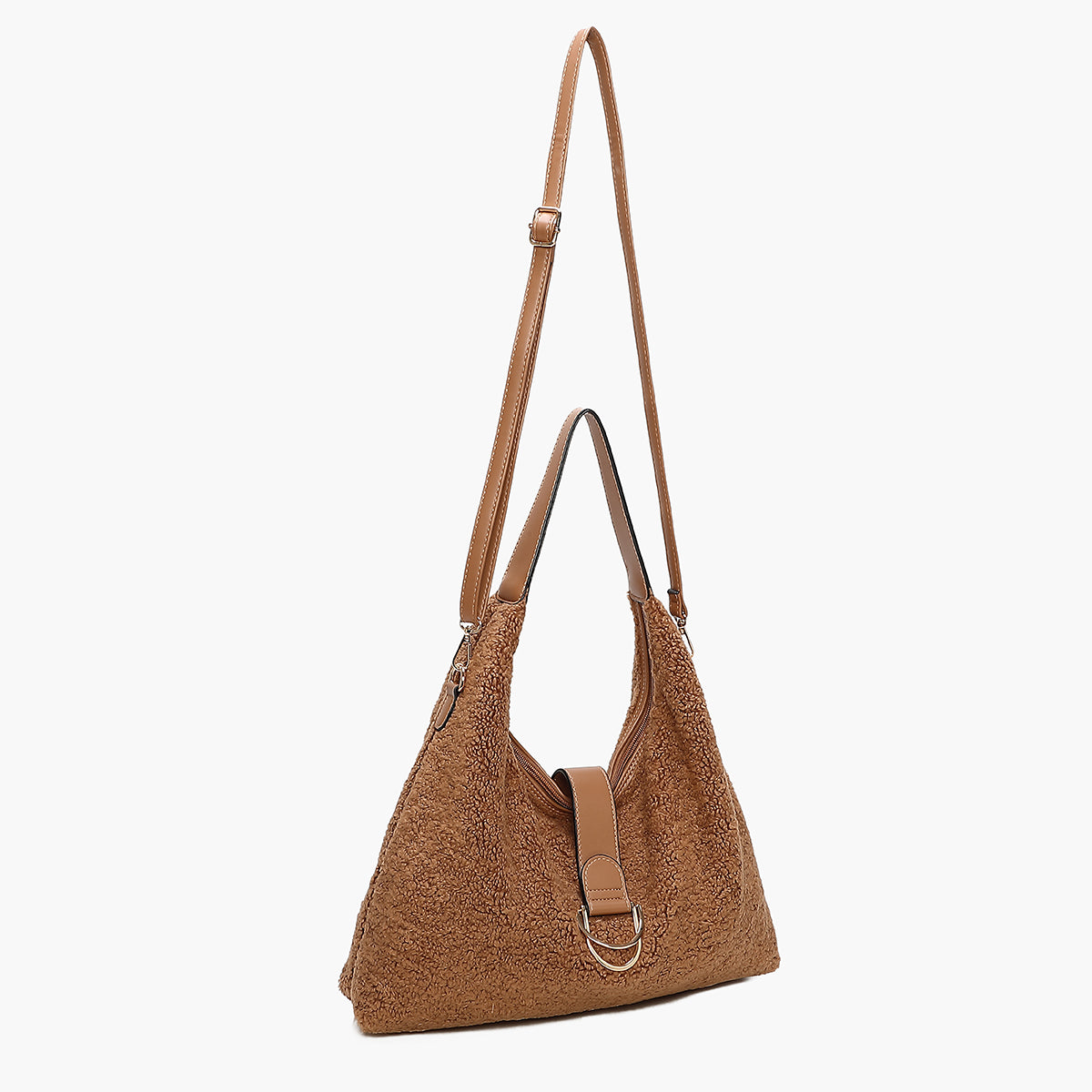Sac hobo marron effet mouton