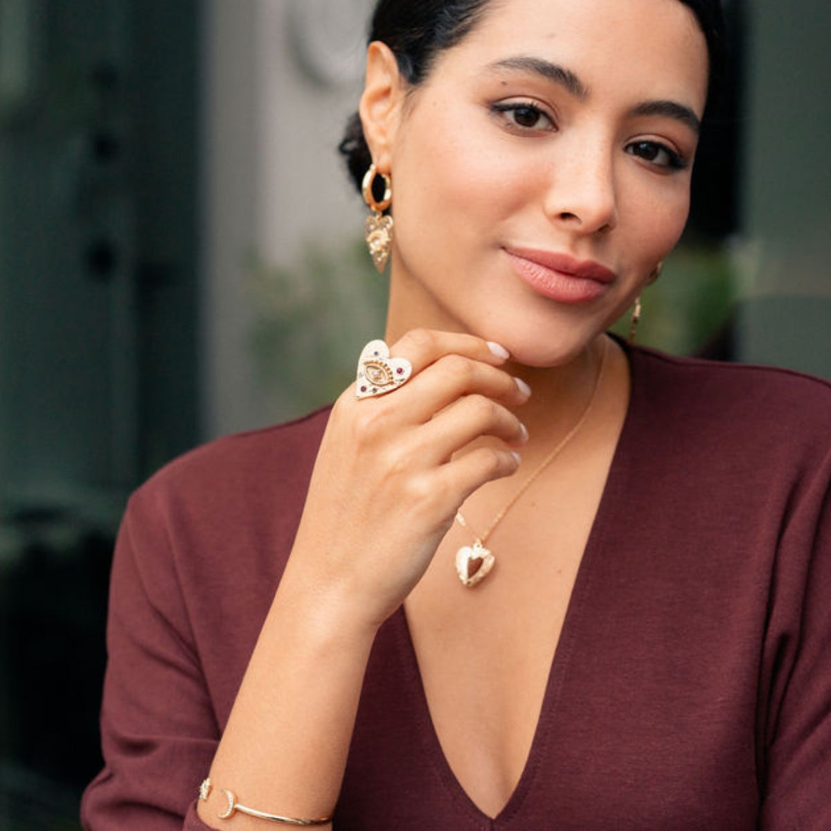 Jonc fin ouvert avec lune et étoiles