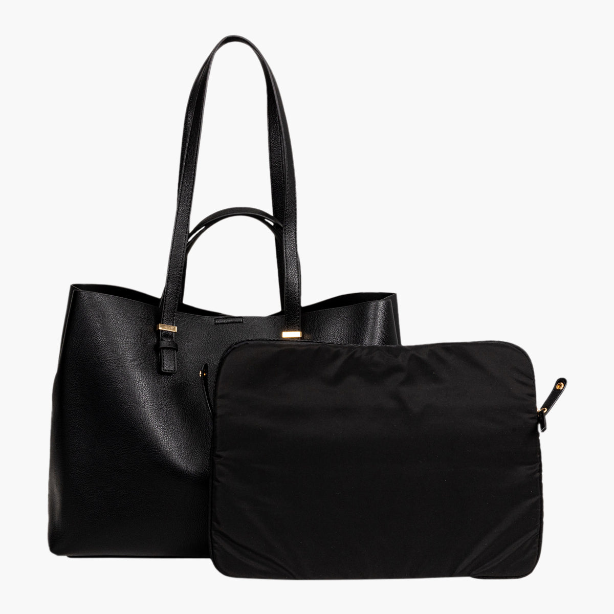 Cabas souple noir avec pochette ordinateur et double anses