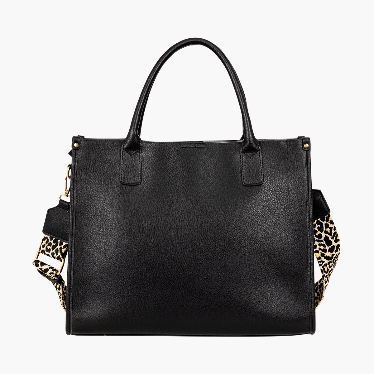 Sac cabas noir avec bandoulière à motif léopard