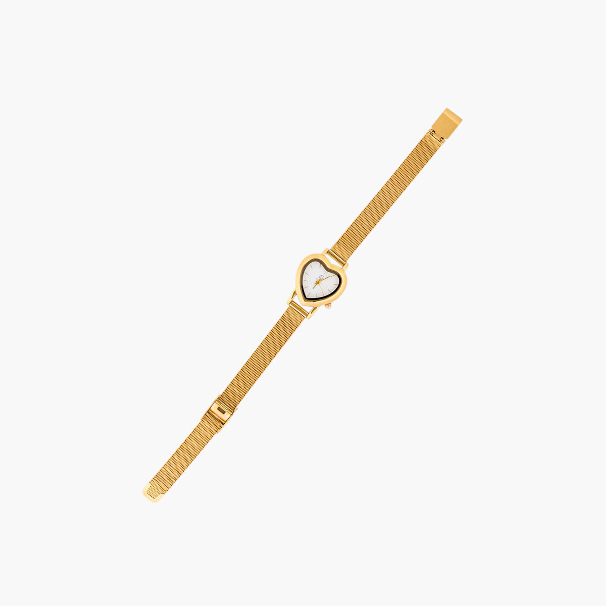 Montre cadran cœur bracelet maille doré