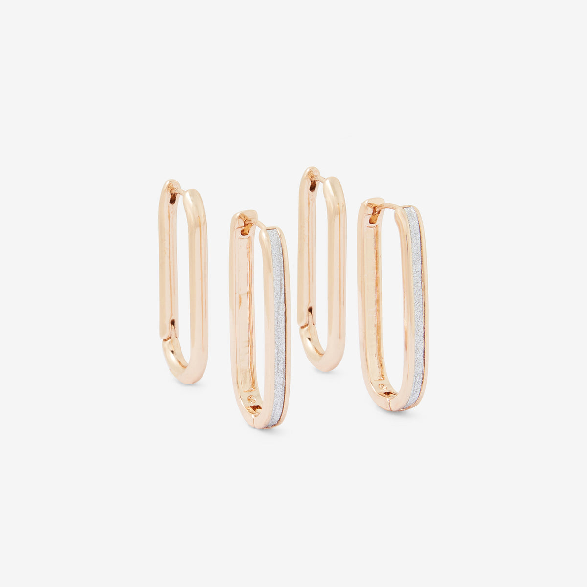 Set de 2 paires de créoles ovales dorées unies et pailletées