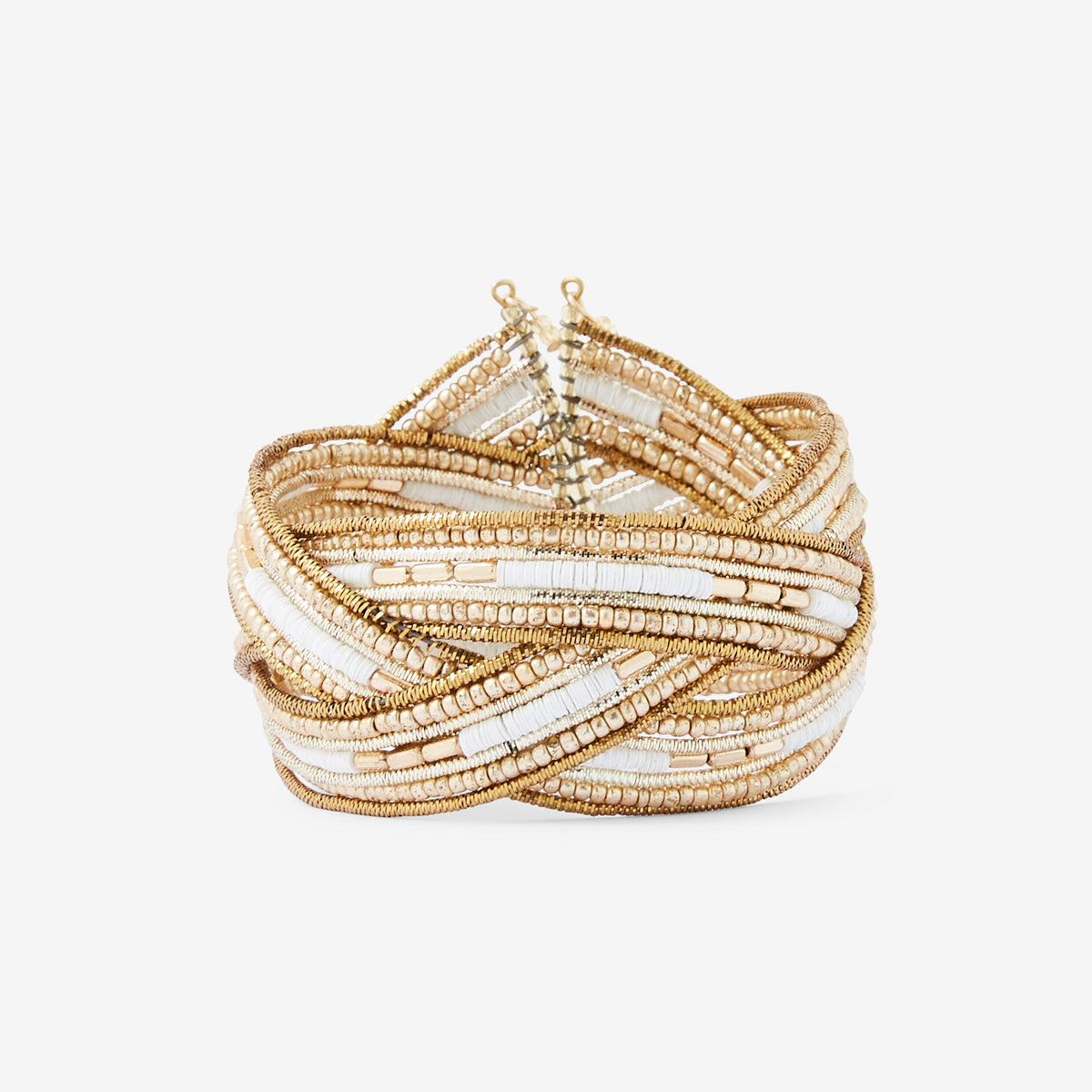 Manchette perles de rocailles dorée