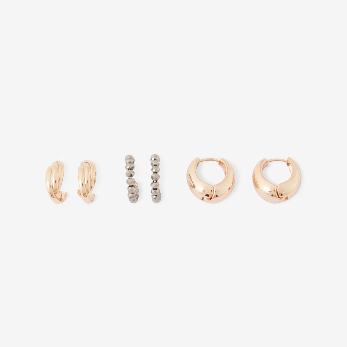 Set de 3 paires de petites créoles dorées assorties