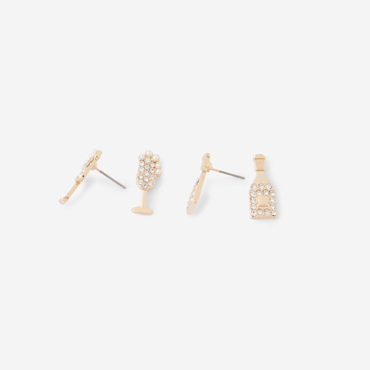 Set de 2 paires de boucles d’oreilles : flûte et bouteille de champagne