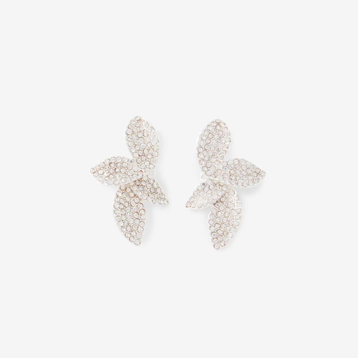 Boucles d'oreilles feuilles strassées argentées