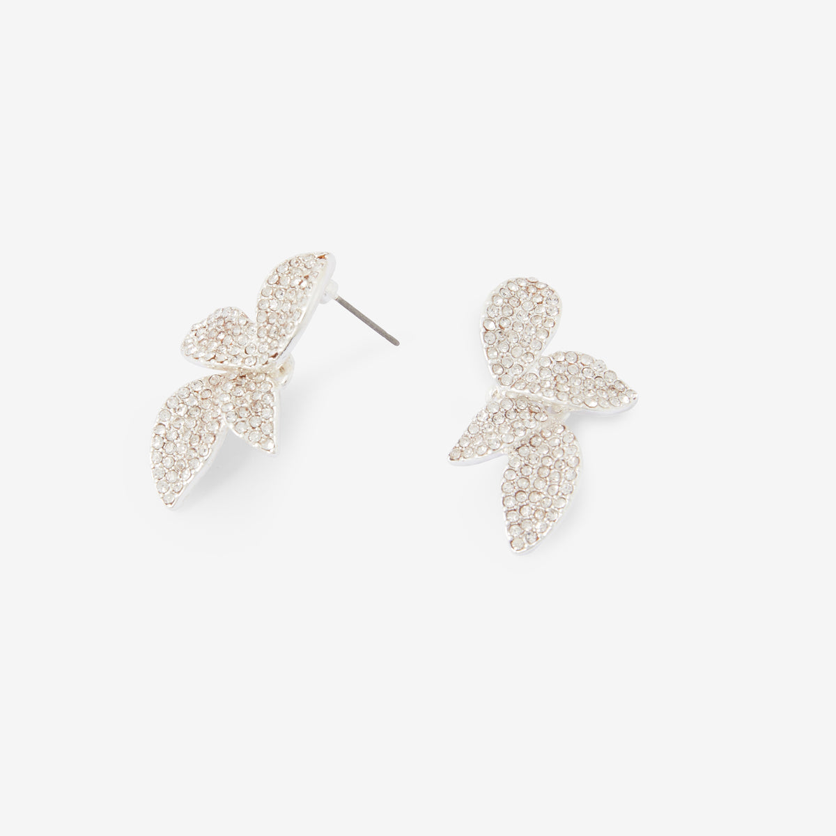 Boucles d'oreilles feuilles strassées argentées