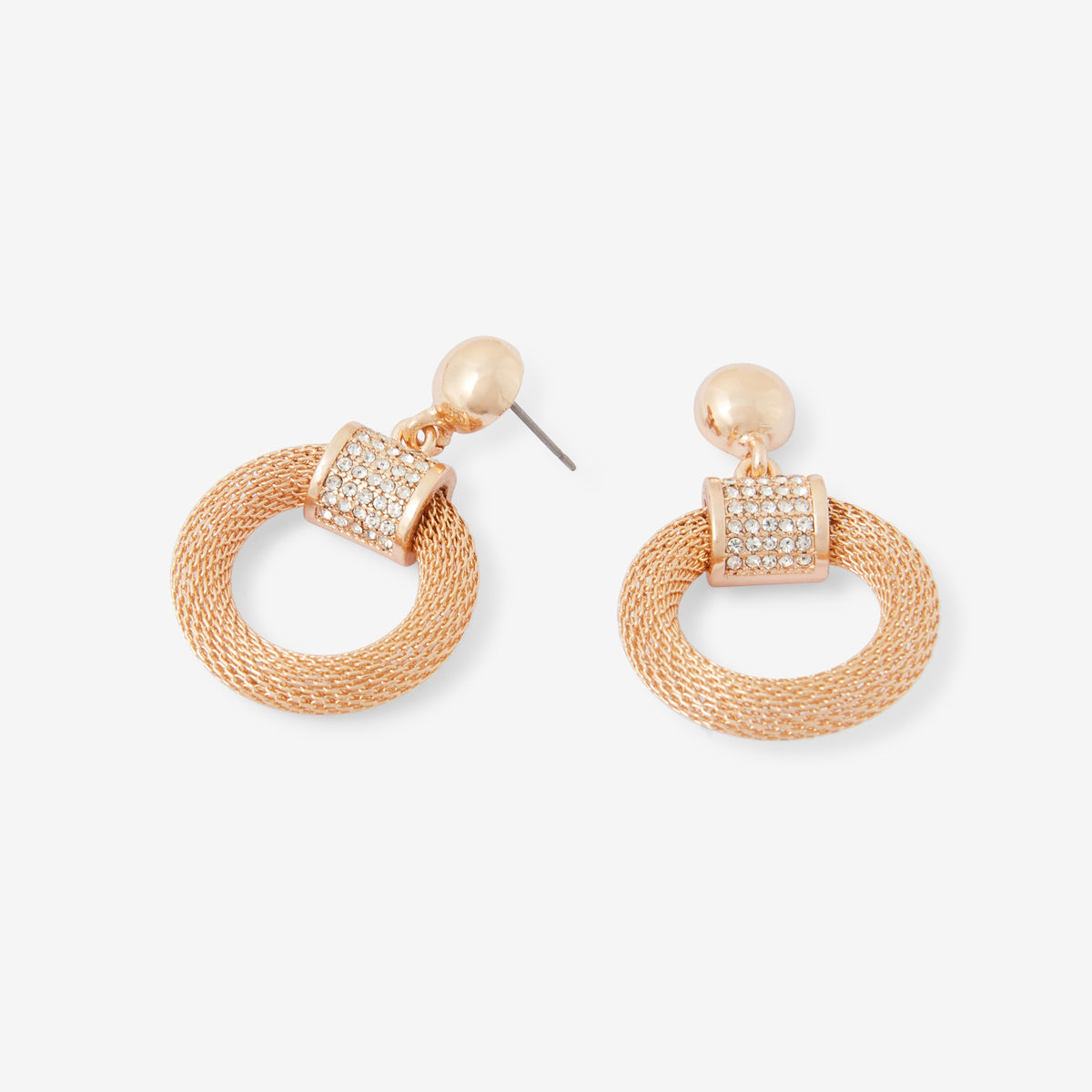 Boucles d'oreilles anneaux dorés mesh et strass