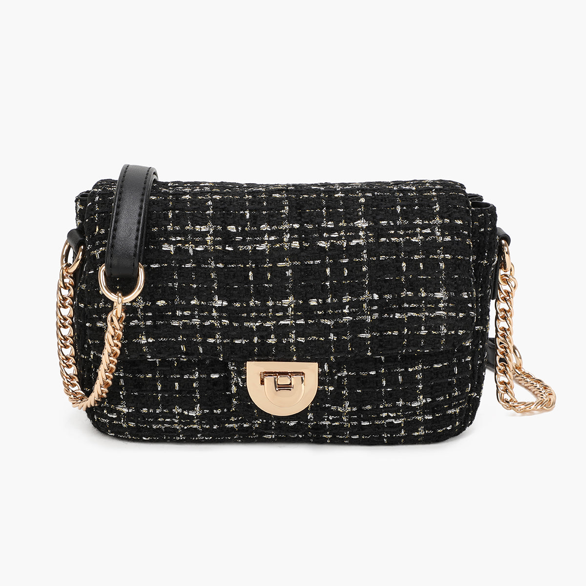 Sac à bandoulière effet tweed noir