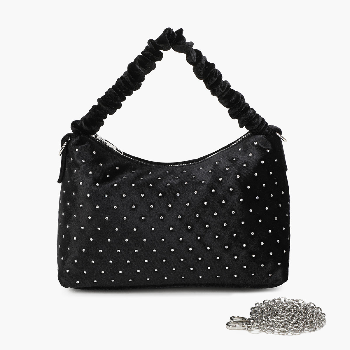 Petit sac effet velours à strass