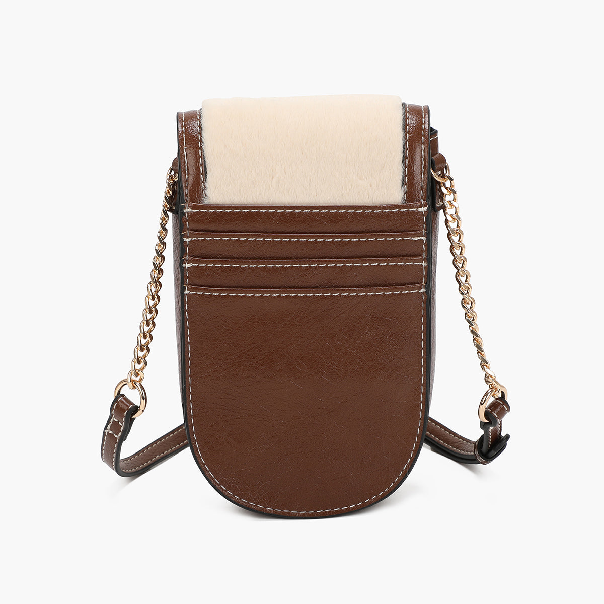 Pochette de téléphone effet fourrure beige et marron