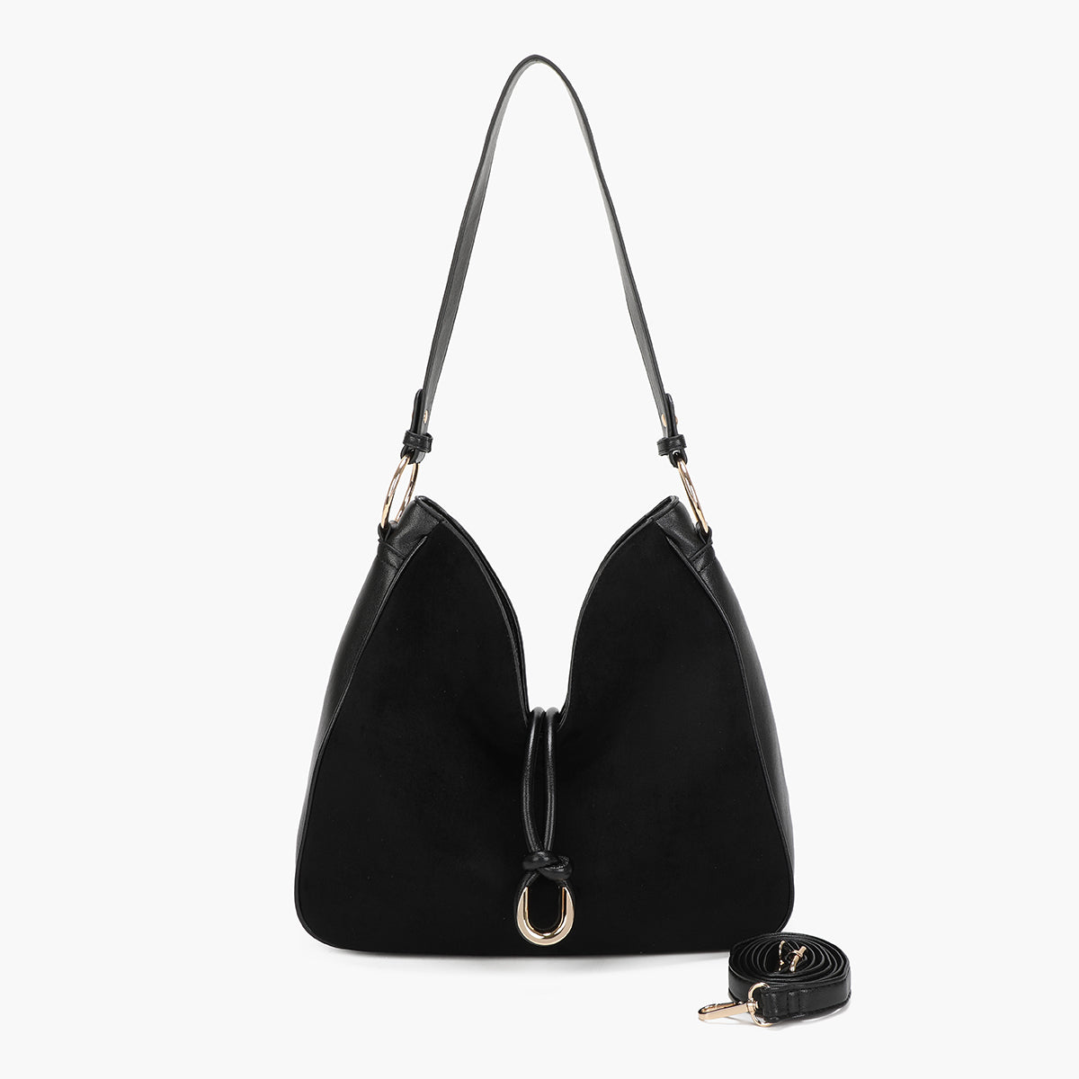 Sac hobo porté épaule bi-matière noir