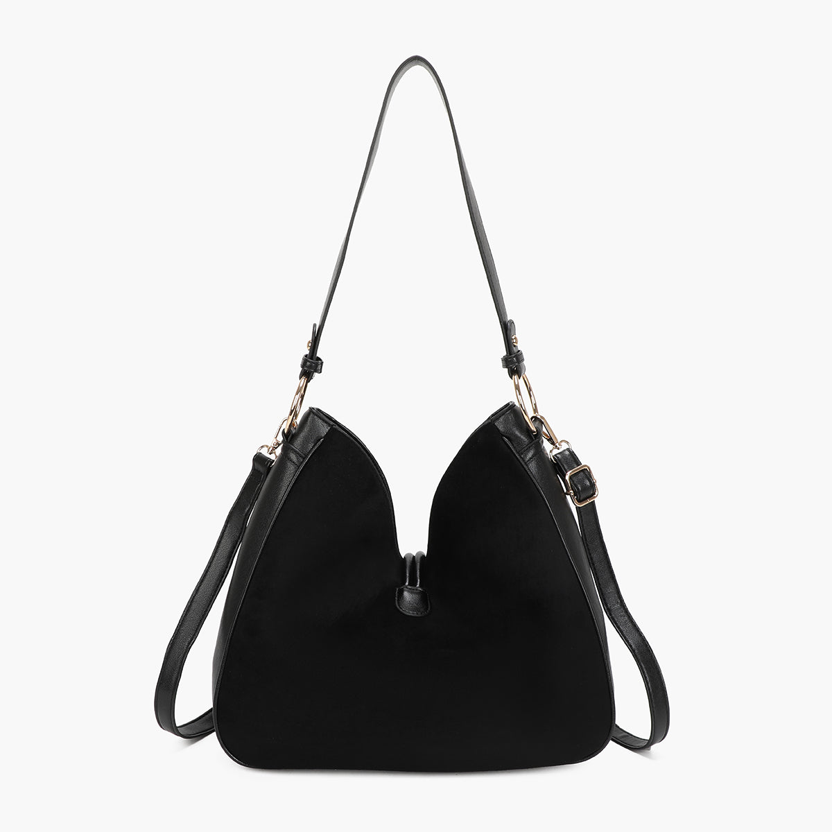 Sac hobo porté épaule bi-matière noir