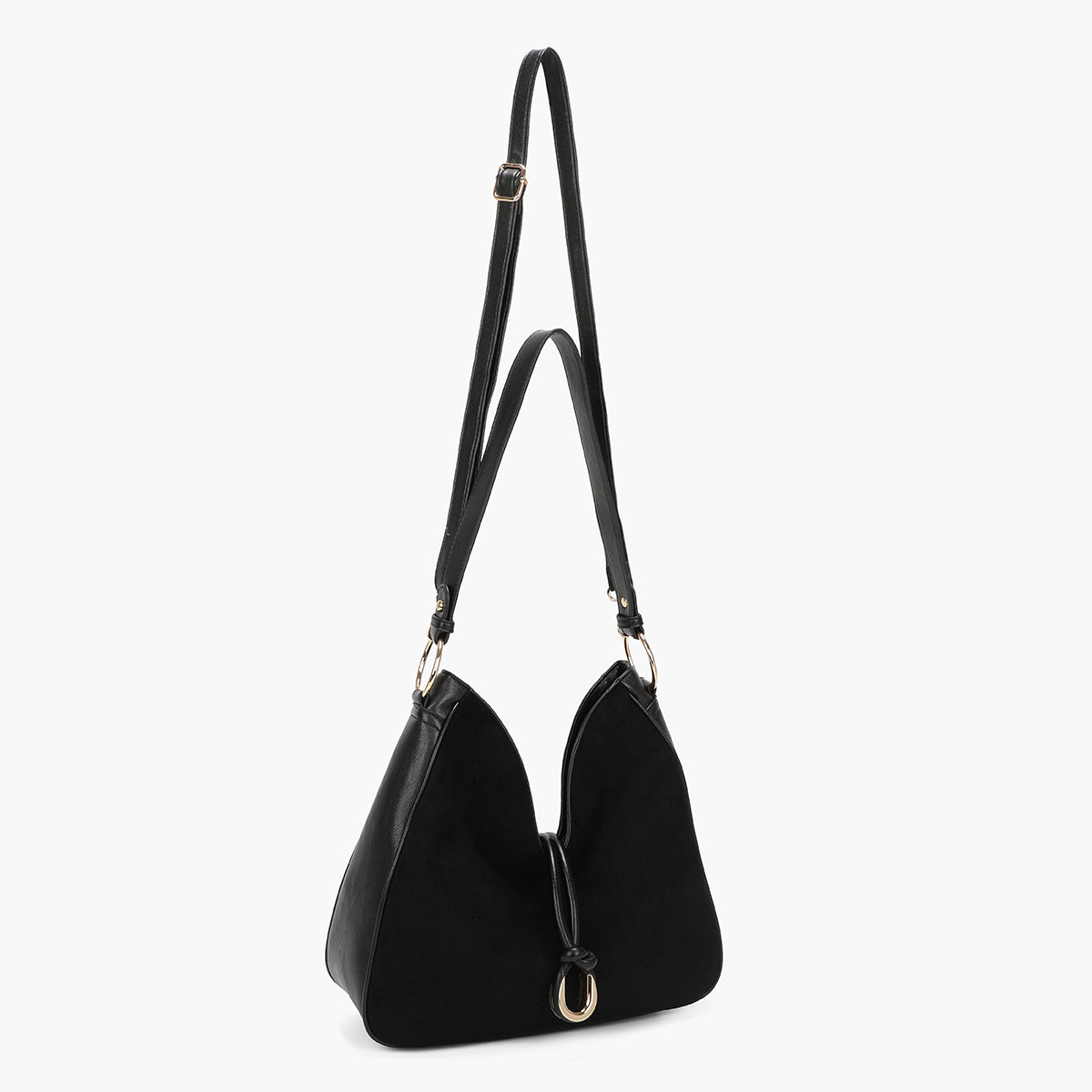 Sac hobo porté épaule bi-matière noir