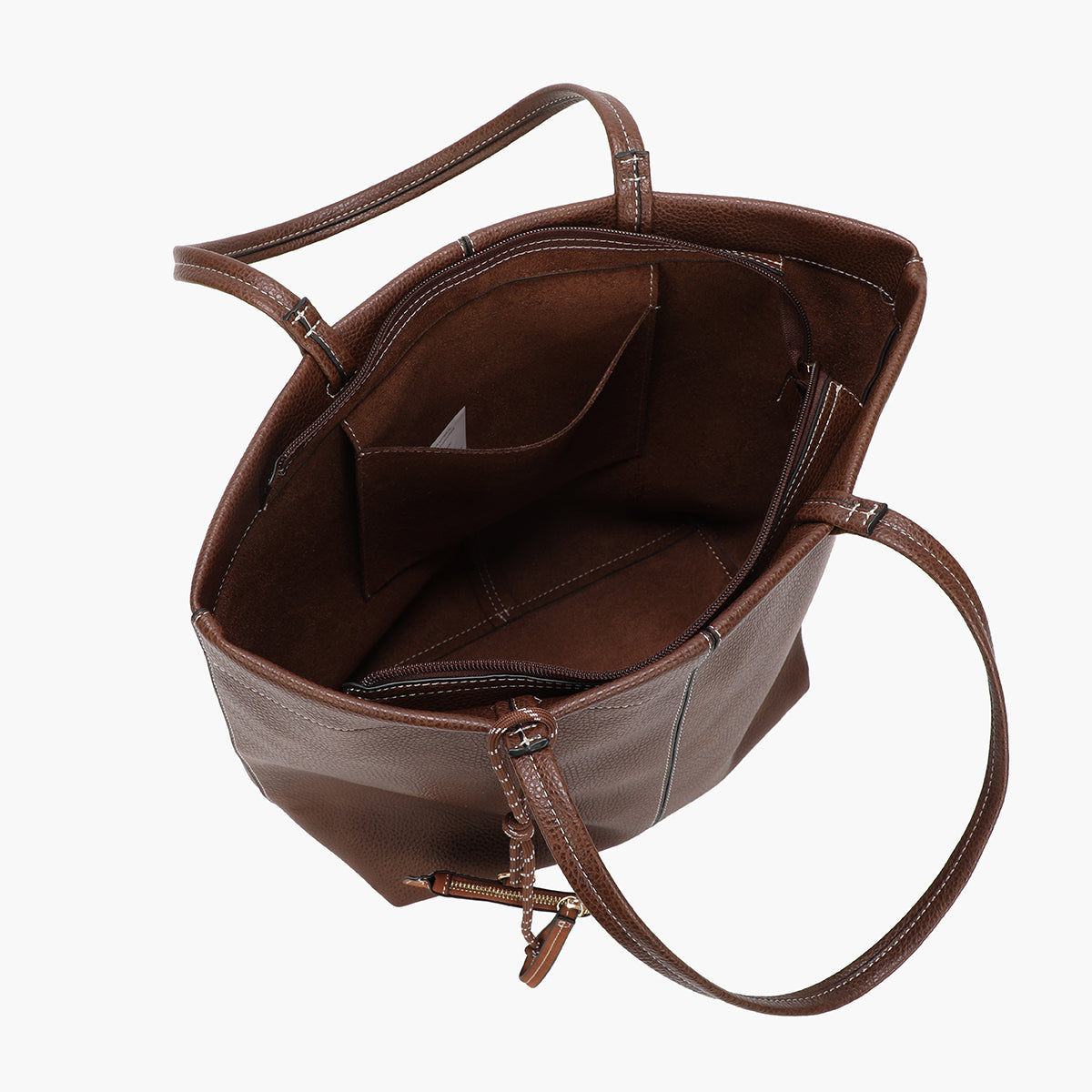 Cabas effet cuir grainé marron avec gri-gri