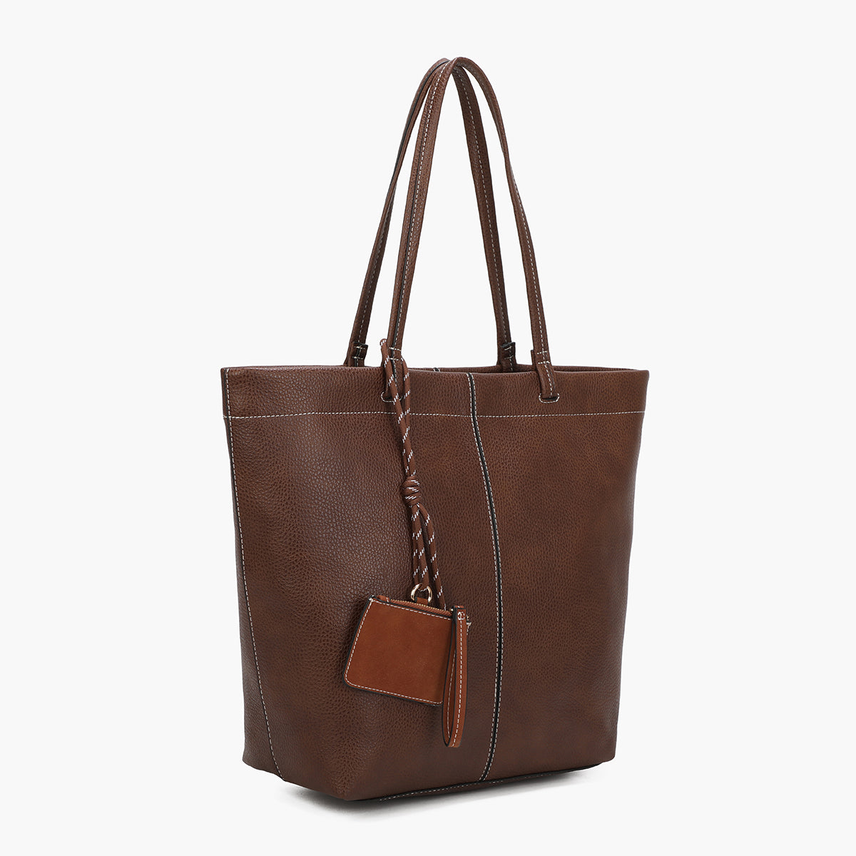 Cabas effet cuir grainé marron avec gri-gri