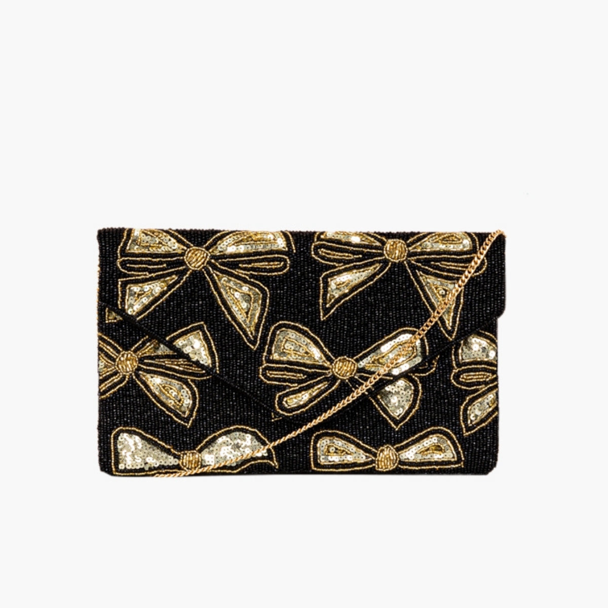 Pochette perles et sequins noir et doré